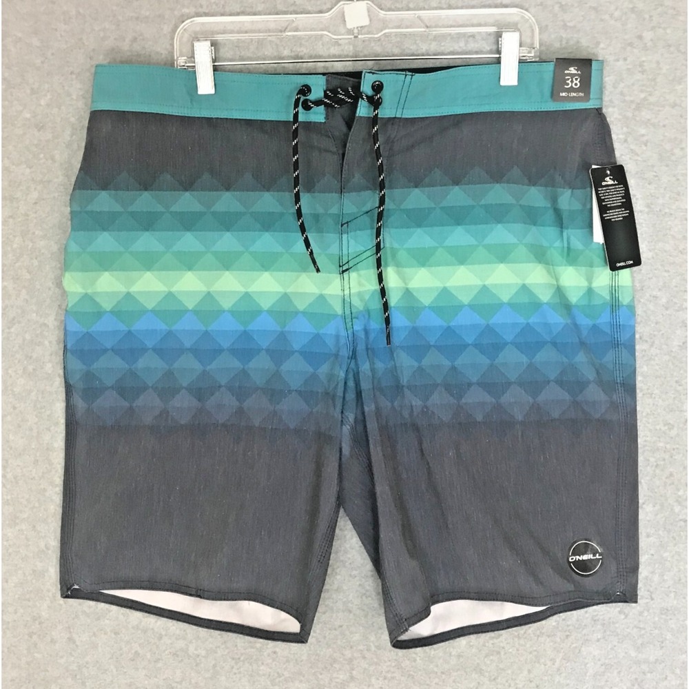 New! O'NEILL Boardshorts Mens 38 Multicolor Striped Shorts Trunks Mid-Length NWT